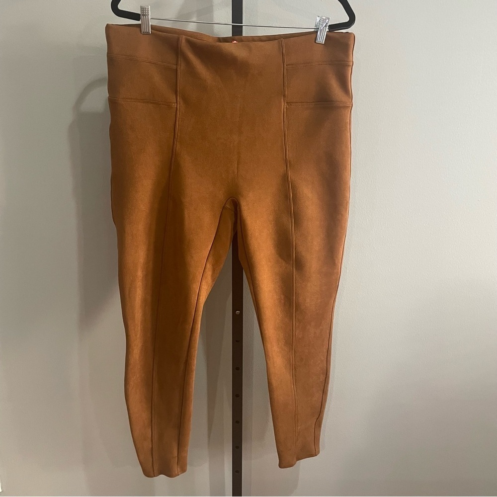 Spanx Faux Suede Leggings Seamed Pull-On Pants Women’s Medium Rich Caramel 2X